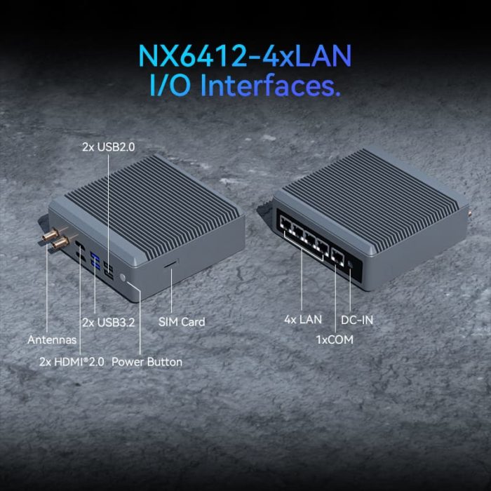 NX6412 4 LAN fanless mini pc I/O interfaces